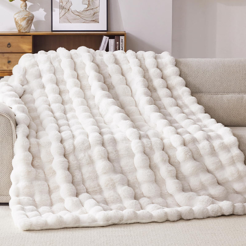 Anysay Plush Faux Fur Throw - 1000GSM Cream White